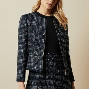 Beautiful navy Ted baker fearnij boucle jacket - new with tags